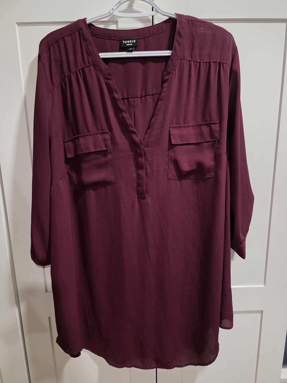 torrid Burgundy Split-Neck Tunic with Chest Flap Pockets